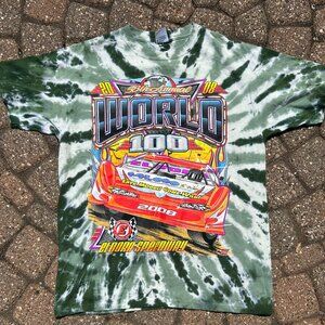 Vintage 2008 World 100 Auto Racing Tie Dye Double Sided T Shirt Men Sz L